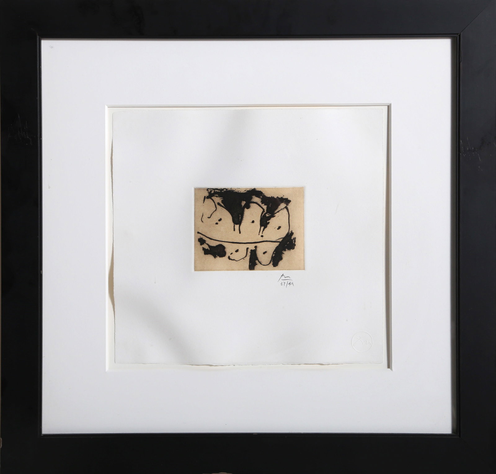 Robert Motherwell, Hollow Men Suite #3, Etching: Artist: Robert Motherwell, American (1915 - 1991) Title: Hollow Men Suite #3 Year: 1986 Medium: Etching and Aquatint with Chine Colle on BFK Rives, signed and numbered in pencil Edition: 37/49 Image S
