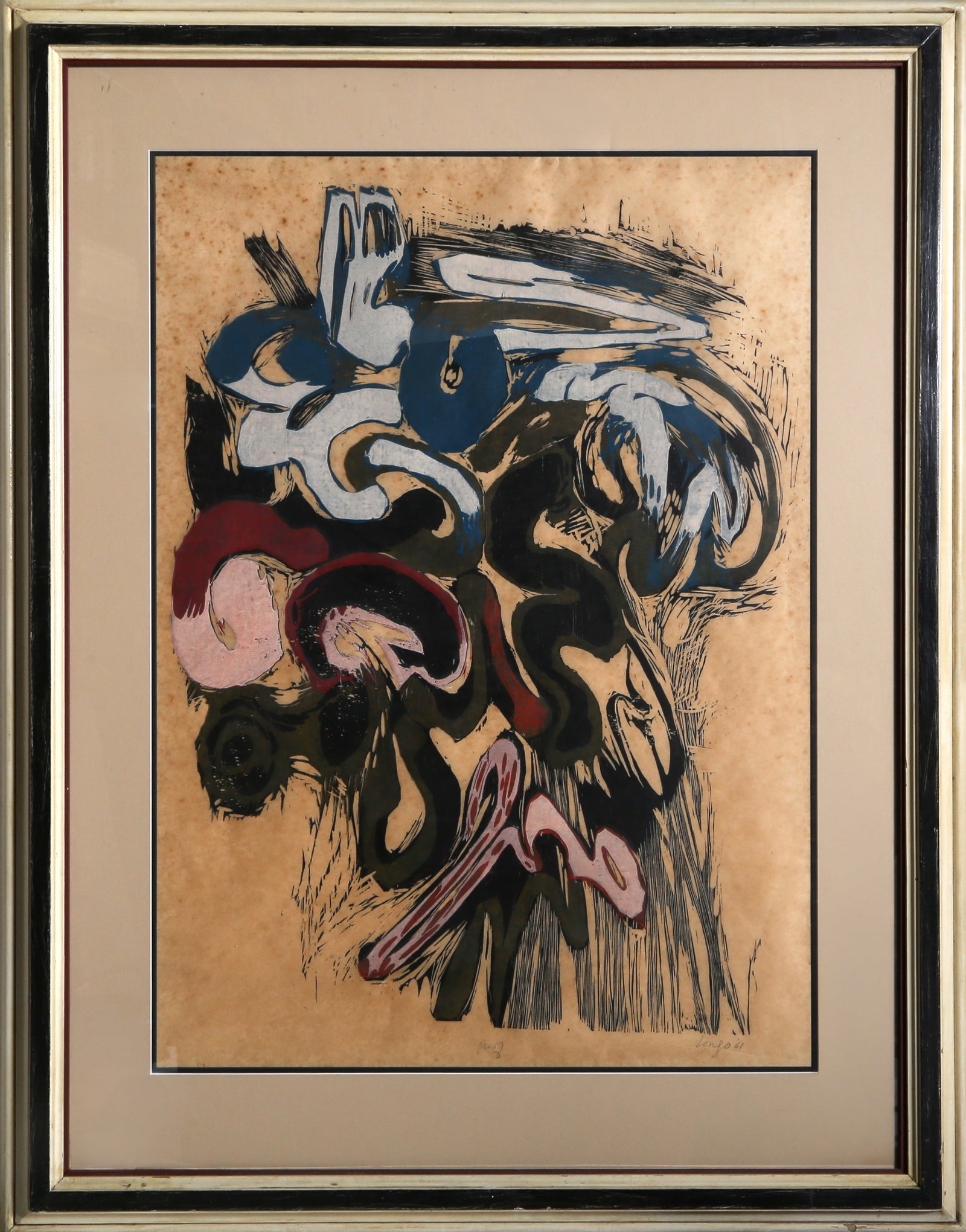 Vincent Longo, Natural Form, Woodcut: Artist: Vincent Longo, American (1923 - 2017) Title: Natural Form Year: 1961 Medium: Woodcut on thin wove paper, signed, dated and numbered in pencil Edition: AP Size: 32.5 x 23.5 in. (82.55 x 59.69 c