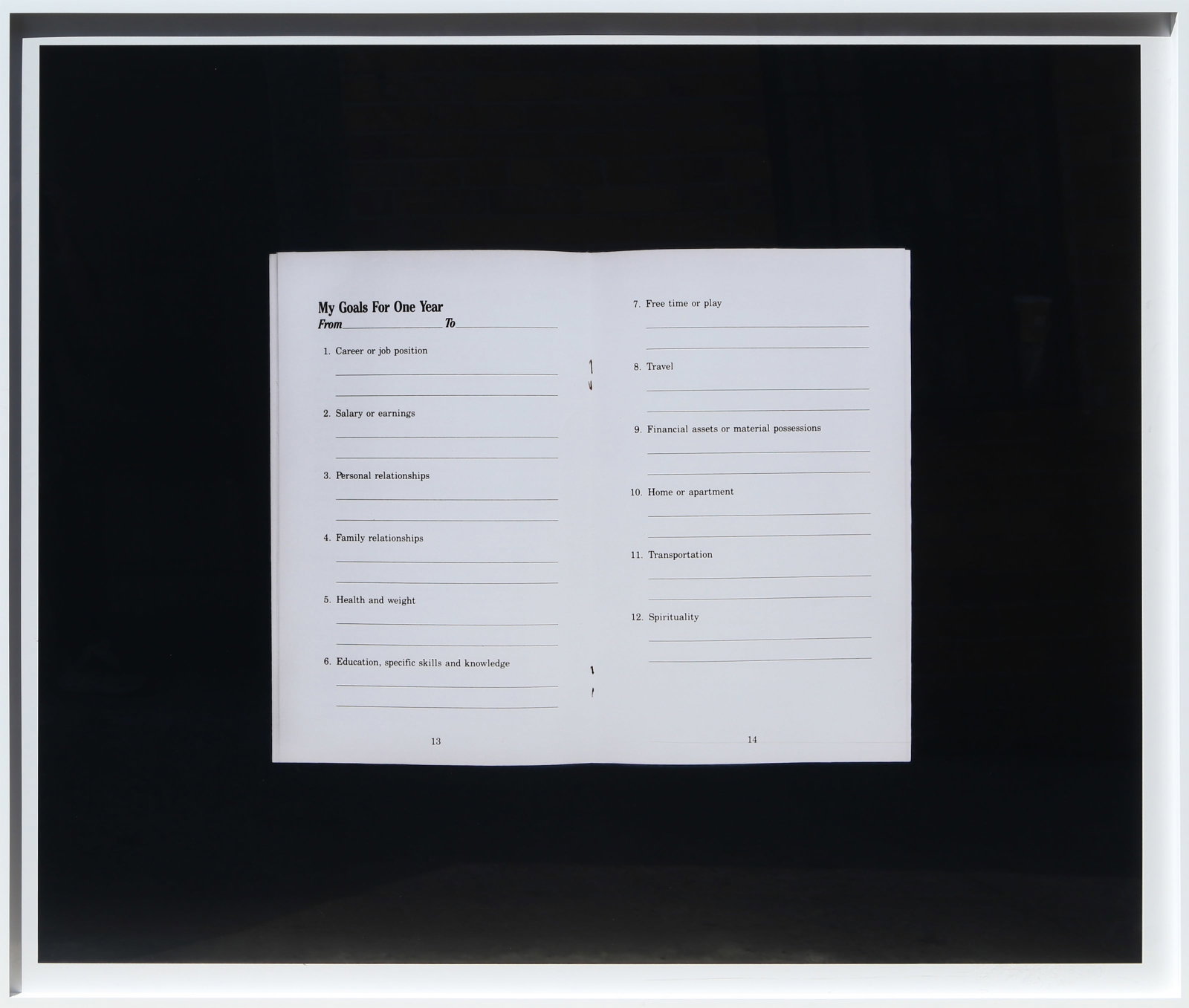 Anne Collier, My Goals for One Year, Chromogenic Print: Artist: Anne Collier, American (1970 - ) Title: My Goals for One Year Year: 2007 Medium: Chromogenic Print Image Size: 41.5 x 51 inches Size: 45 x 54.5 in. (114.3 x 138.43 cm) Frame Size: 45.75 x 55 i