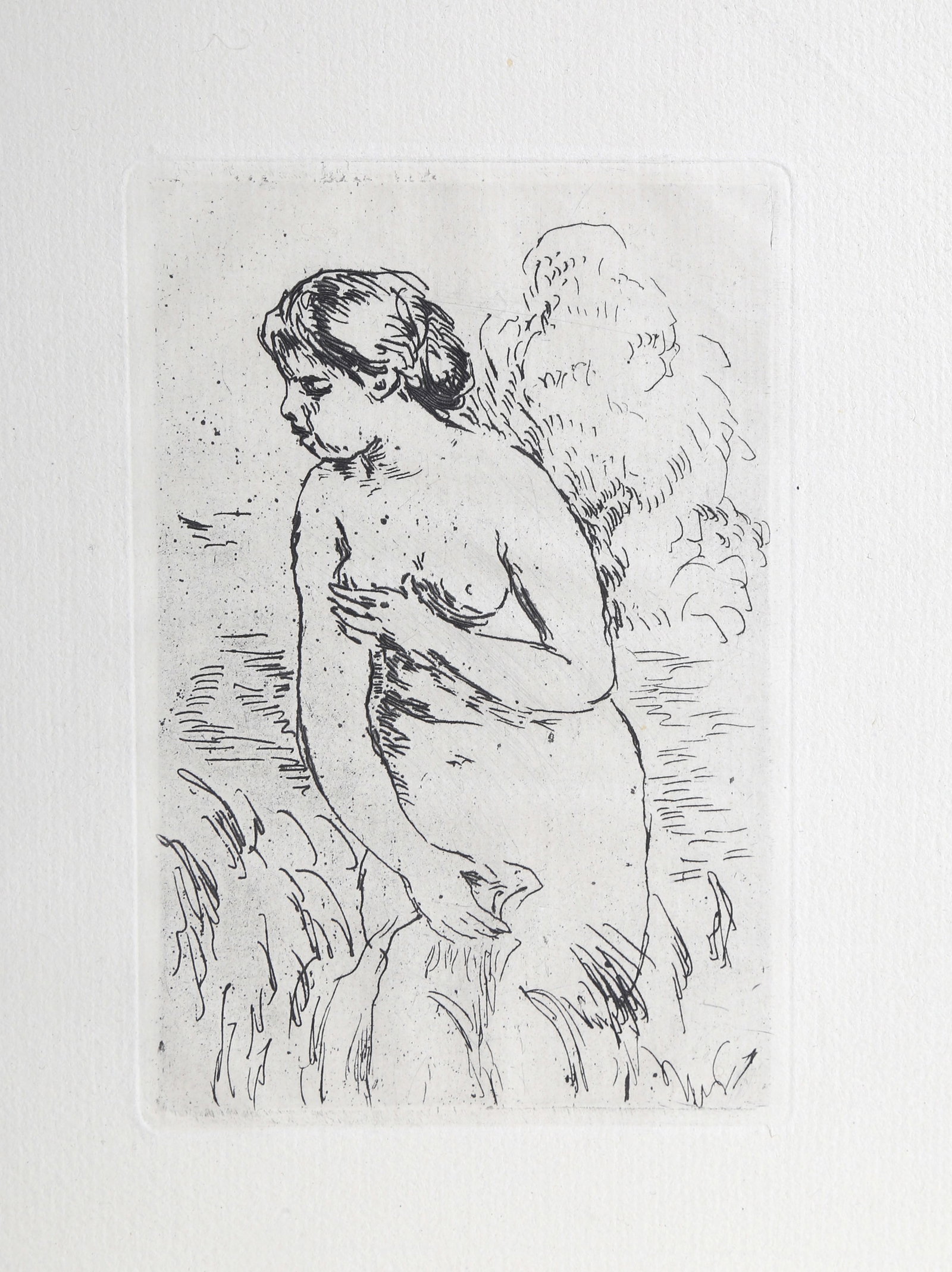 After Pierre-Auguste Renoir, Baigneuse debout, a mi-jambes, Etching: Artist: Pierre-Auguste Renoir, After, French (1841 - 1919) Title: Baigneuse debout, a mi-jambes Medium: Etching on Laid Paper Image Size: 7 in. x 4.5 in. (17.78 cm x 11.43 cm) Size: 13 x 10 in. (33.02