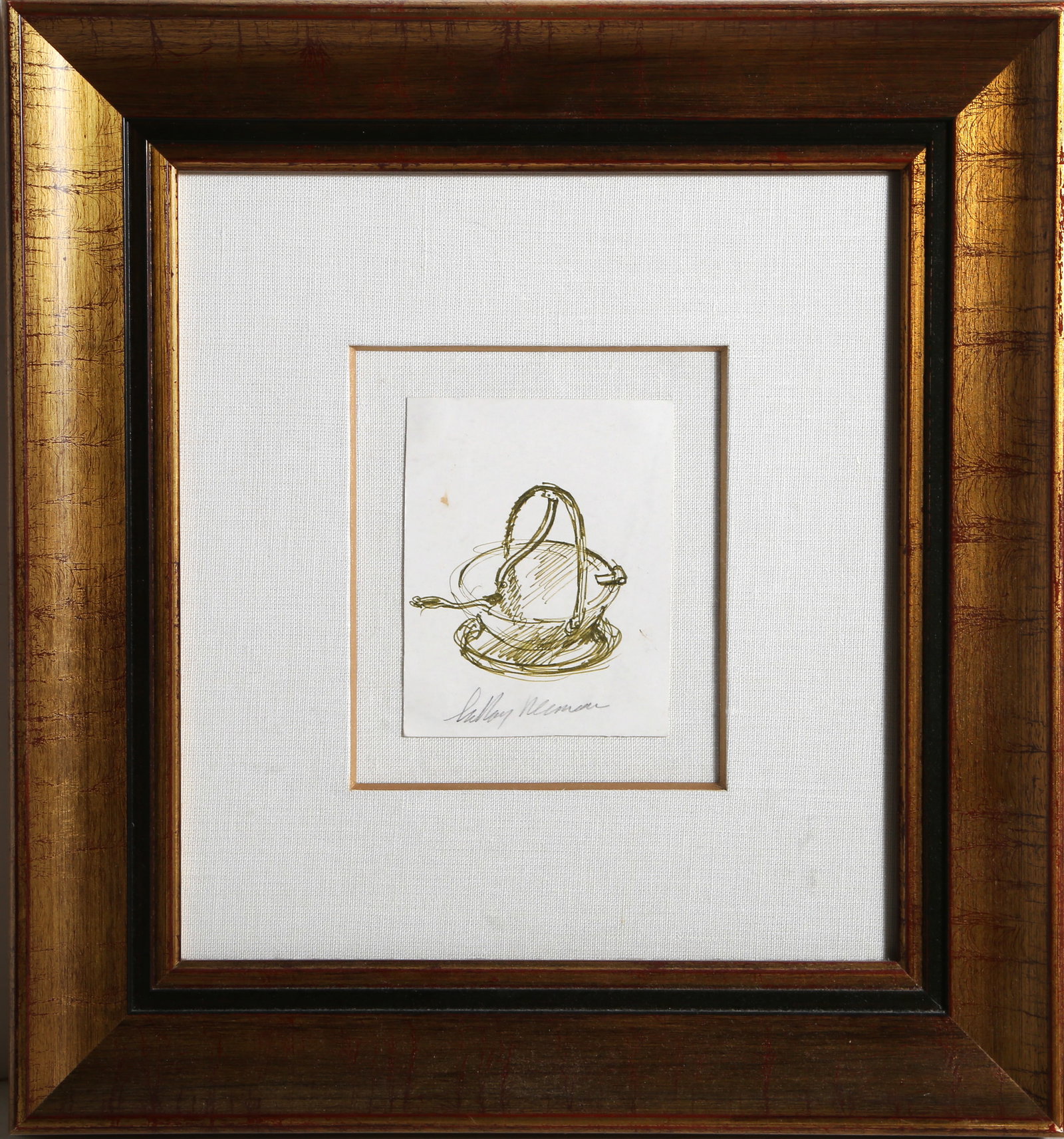 LeRoy Neiman, Sugar Holder, Ink Drawing: Artist: LeRoy Neiman, American (1921 - 2012) Title: Sugar Holder Medium: Ink Drawing, signed in pencil Size: 5.5 x 4 in. (13.97 x 10.16 cm) Frame Size: 17.5 x 16.5 inches Description: Sugar Holder is 