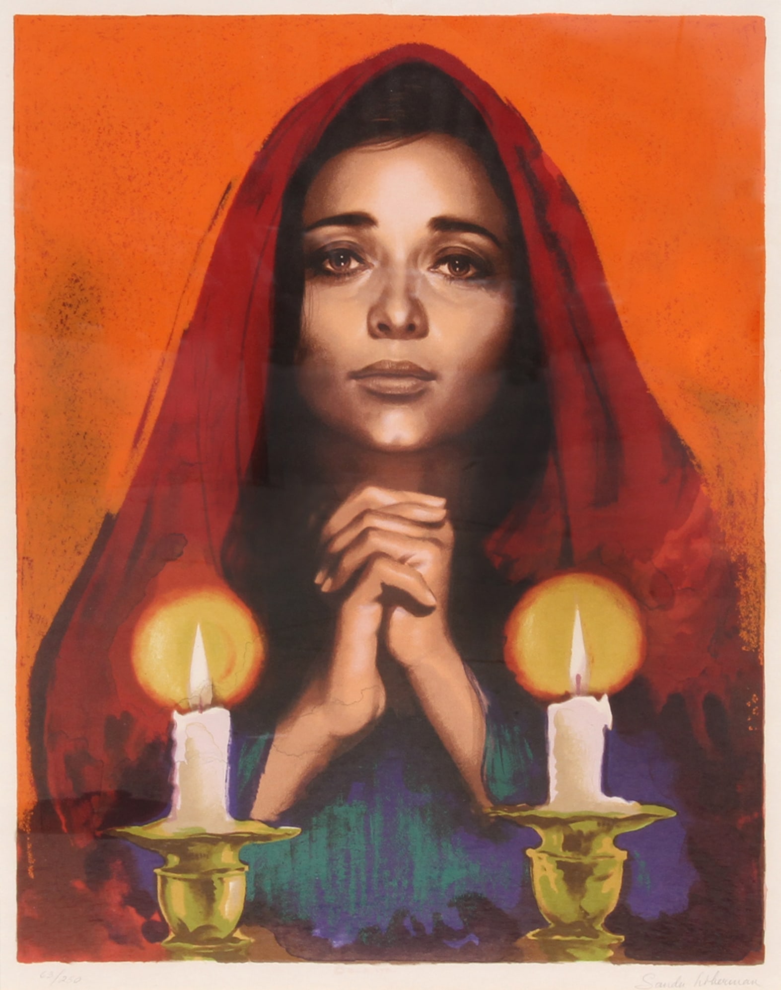 Sandu Liberman, Shabbas Candles, Lithograph: Artist: Sandu Liberman, Romanian/Israeli (1923 - 1977) Title: Shabbas Candles XIV A Year: circa 1970 Medium: Lithograph, signed and numbered in pencil Edition: 250 Image Size: 20.5 x 16 inches Size: 3