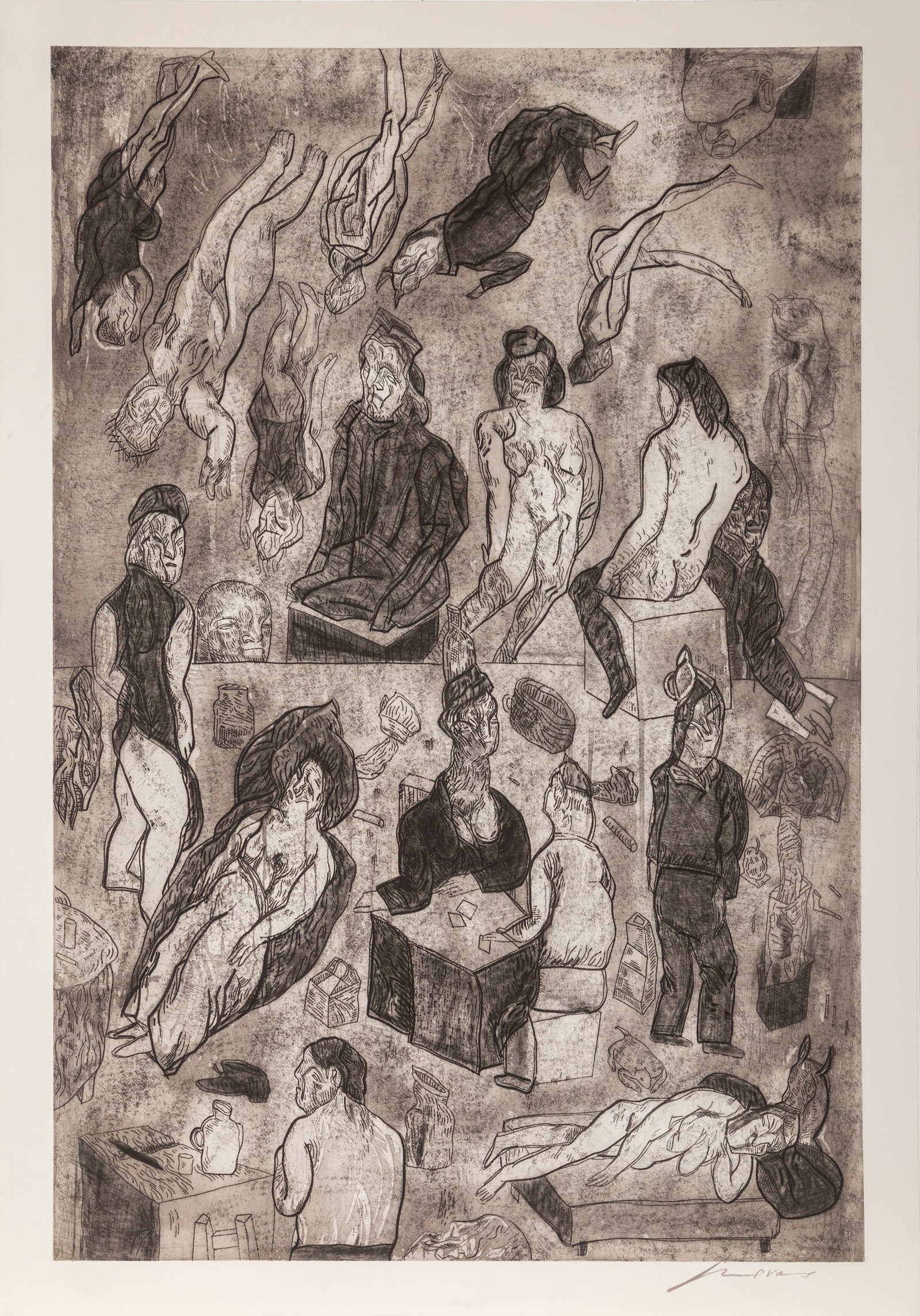 Jose Luis Cuevas, Las Victimas, Etching: Artist: Jose Luis Cuevas, Mexican (1934 - 2017) Title: Las Victimas Portfolio: Intolerance Year: 1989 Medium: Aquatint Etching, Signed and numbered in pencil Edition: 50 Size: 52 x 35 in. (132.08 x 88
