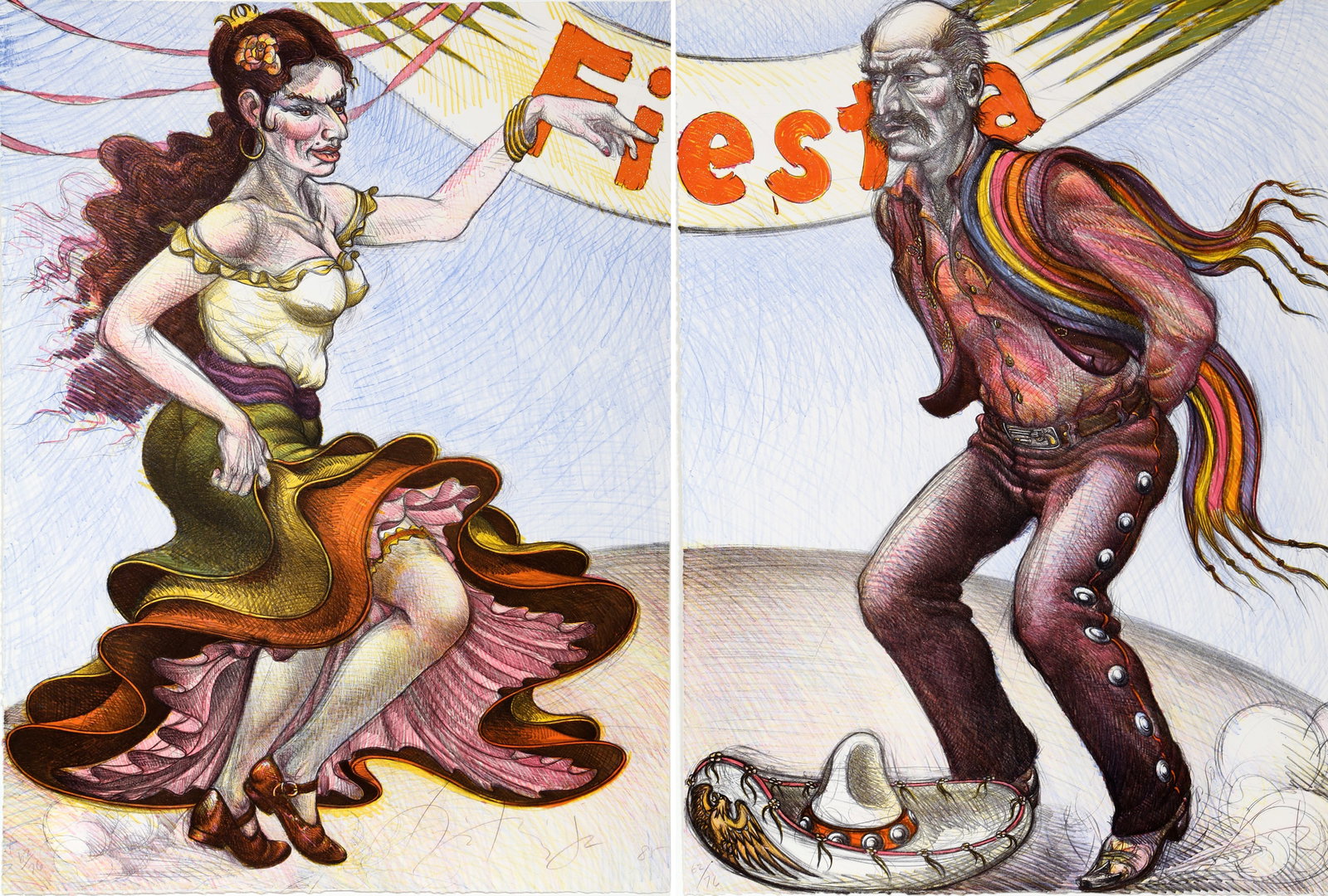 Luis Jimenez, Fiesta (Diptych), Two Lithographs (1 of 5)