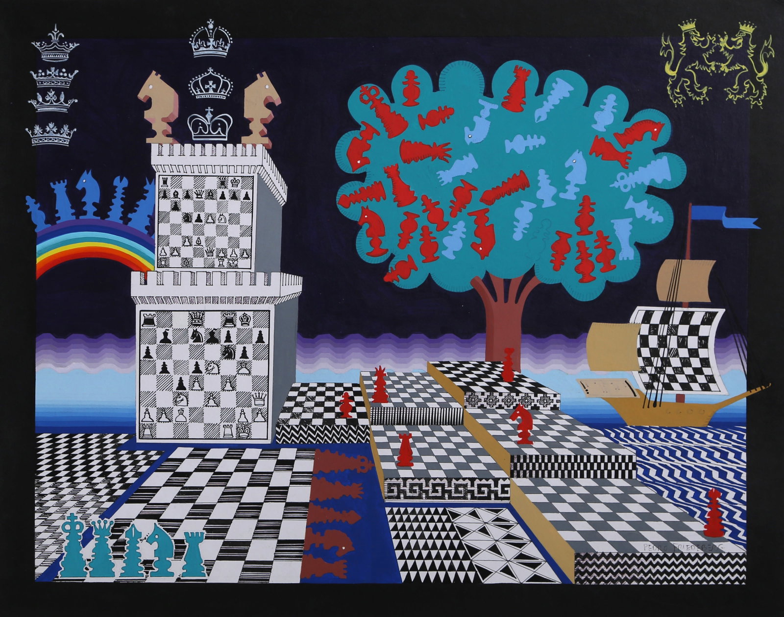 Pedro Friedeberg, Chess Field, Painting (1 of 5)
