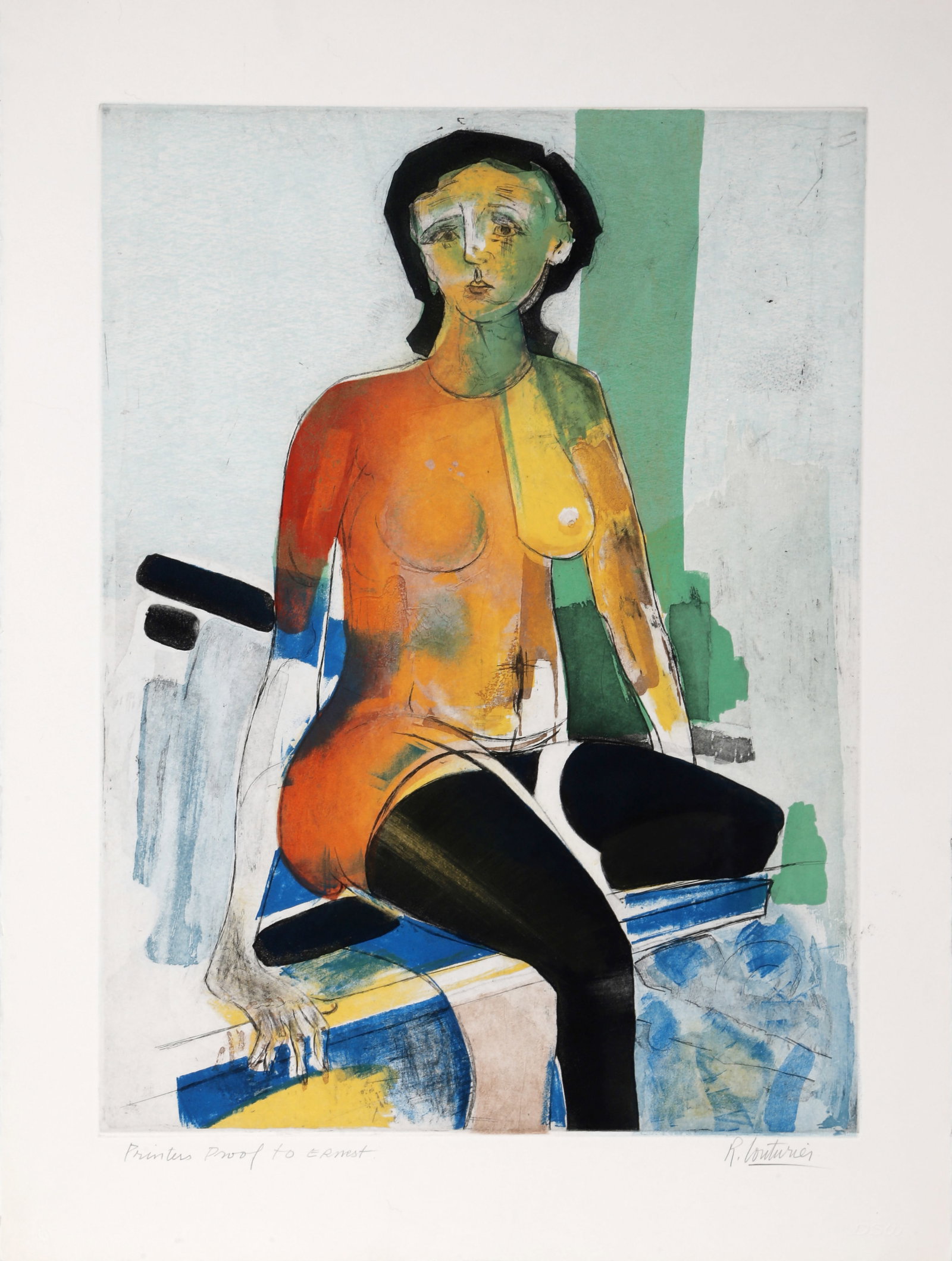 Rene Couturier, Nu au Bas Noir, Aquatint Etching (1 of 3)