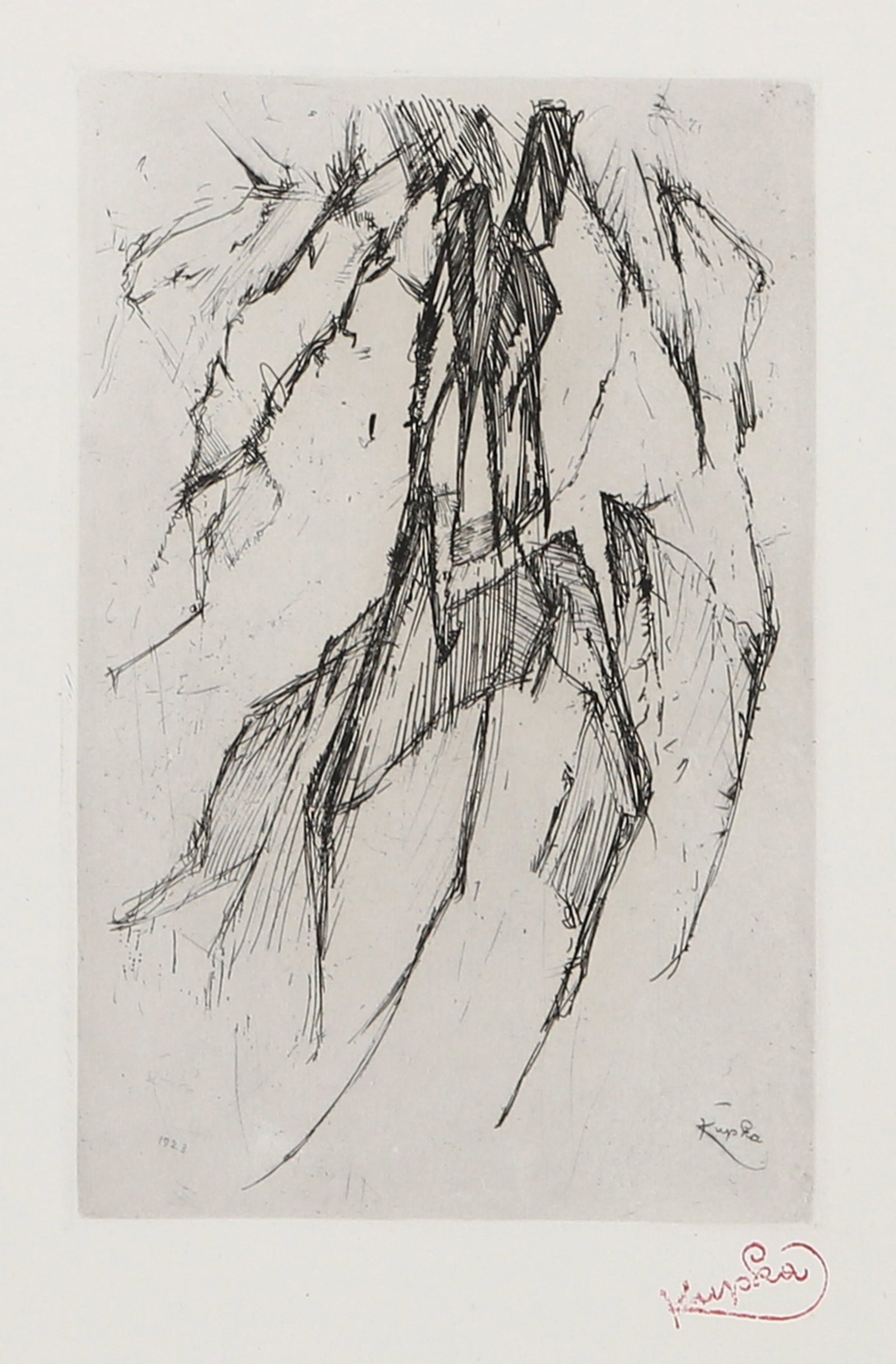 Frantisek Kupka, Fountain, Etching: Artist: Frantisek Kupka, Czech (1871 - 1957) Title: Fountain Year: 1923 Medium: Etching, stamp signed and signed in the plate Image Size: 9 x 6 inches Size: 20 x 13.25 in. (50.8 x 33.66 cm) Descriptio