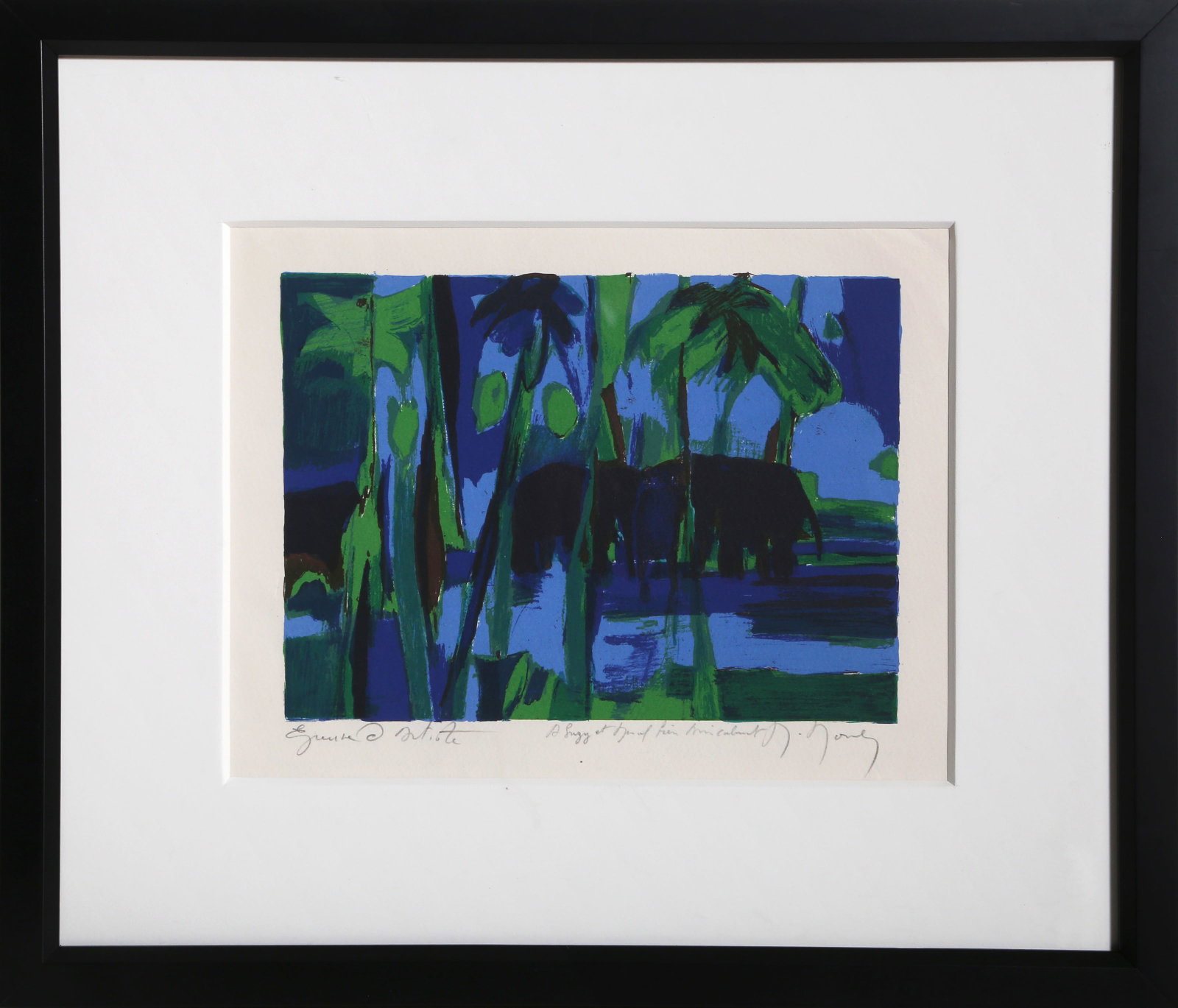 Marcel Mouly, Les Elephants Sauvages de Sri-Lanka, Lithograph: Artist: Marcel Mouly, French (1918 - 2008) Title: Les Elephants Sauvages de Sri-Lanka Year: 1985 Medium: Lithograph, signed and numbered in pencil, dedicated and dated in pen on verso Edition: EA Imag