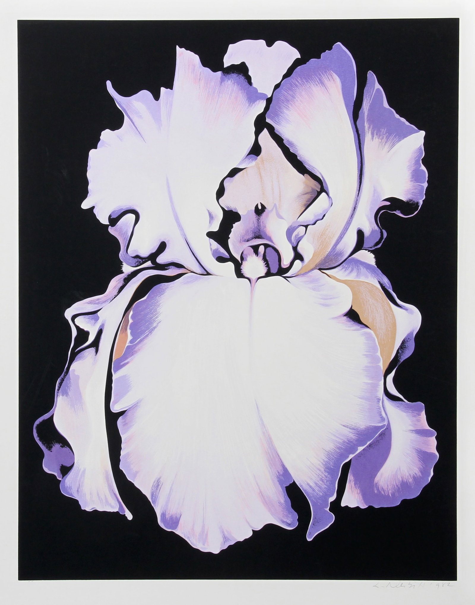 Lowell Blair Nesbitt, White Iris on Black, Screenprint: Artist: Lowell Blair Nesbitt, American (1933 - 1993) Title: White Iris on Black Year: 1982 Medium: Screenprint, signed and numbered in pencil Edition: AP 40 Image Size: 31.5 x 25 inches Size: 38 x 29 