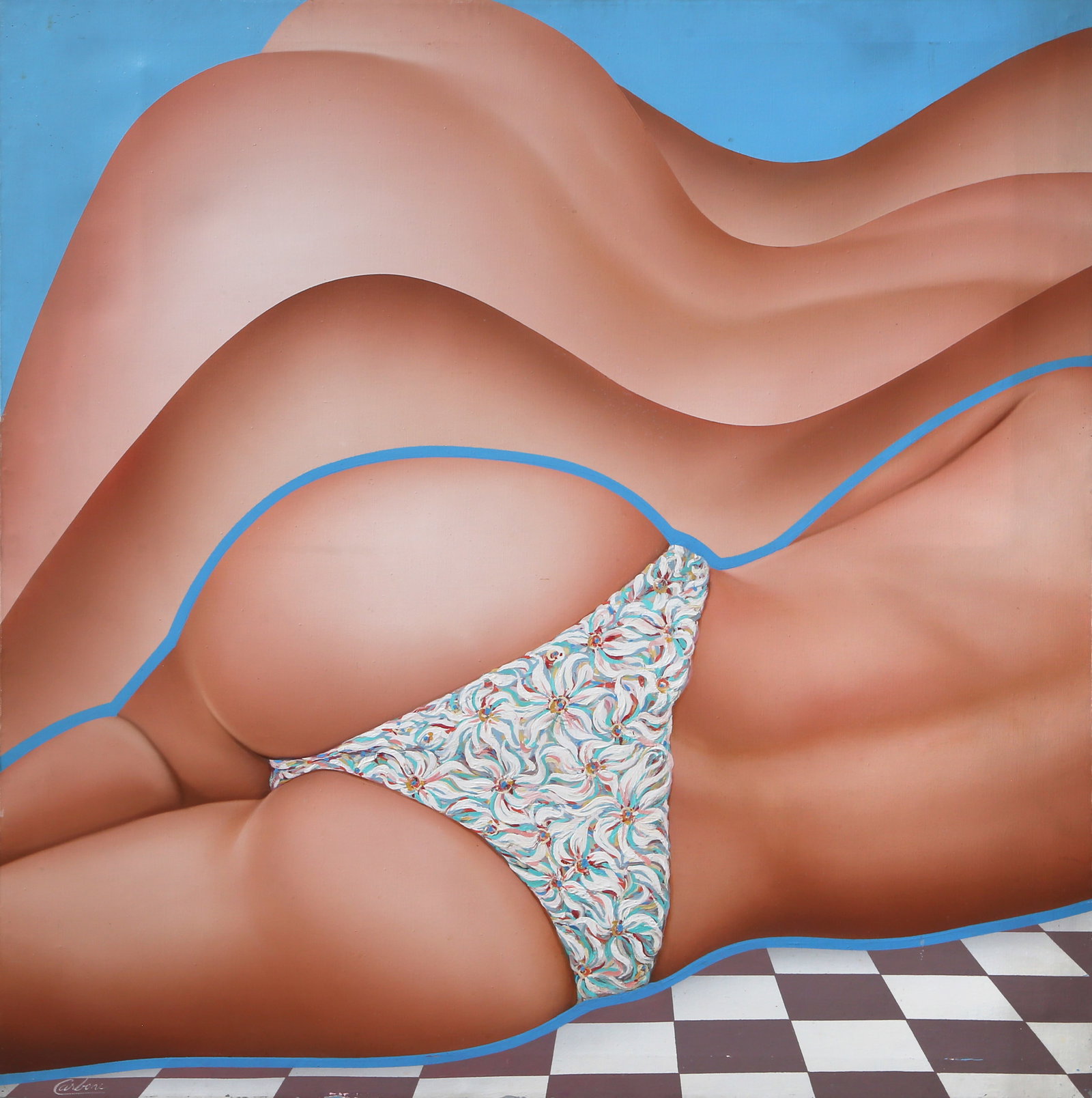 Roberto Carbone, Body Landscape, Oil on Canvas: Artist: Roberto Carbone, Italian (1949 - ) Title: Body Landscape Year: circa 1980 Medium: Oil on Canvas, signed lower left Size: 38 x 38 in. (96.52 x 96.52 cm)
