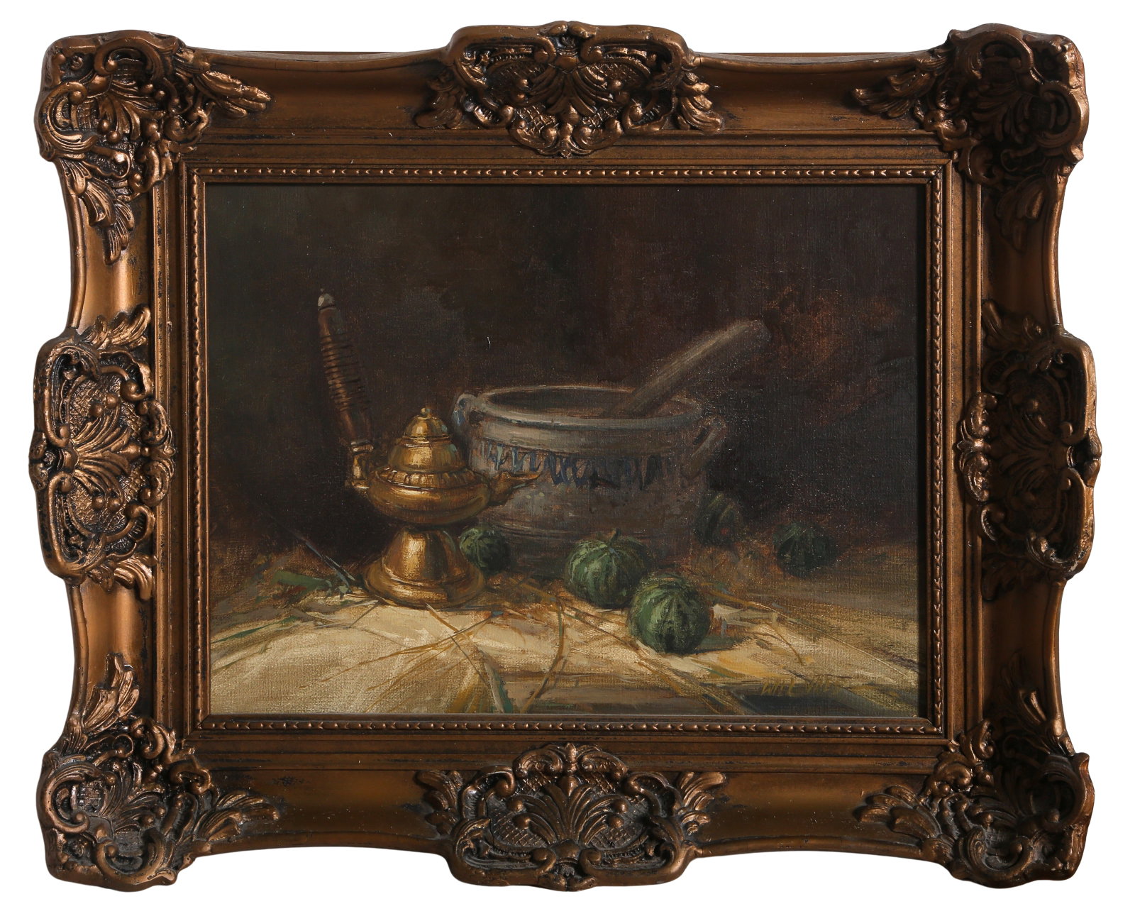 Wiel Vaes, Still Life, Oil on Canvas: Artist: Wiel Vaes Title: Still Life Medium: Oil on Canvas, signed lower right Size: 12 x 16 in. (30.48 x 40.64 cm) Frame Size: 17 x 21 inches Description: Still Life is an oil on canvas by Belgian art
