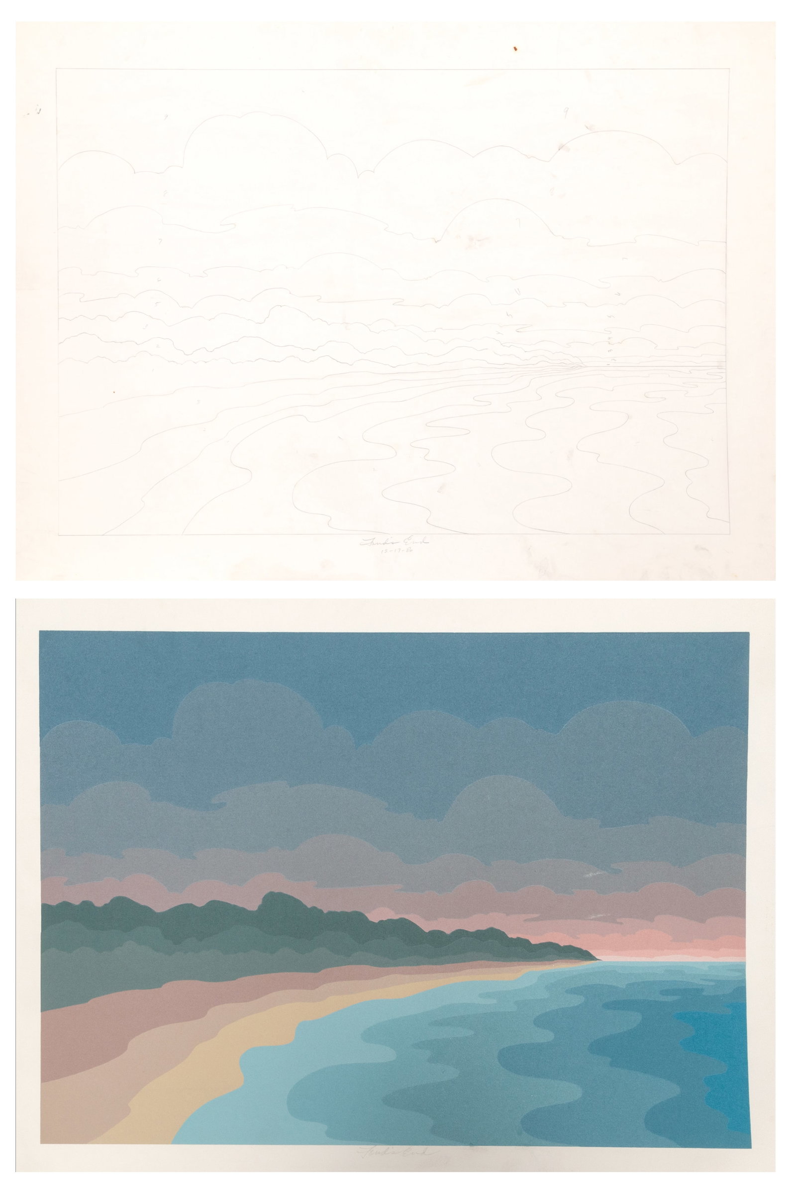Roy Ahlgren, Lands End, Master Drawing and Screenprint (1 of 1)