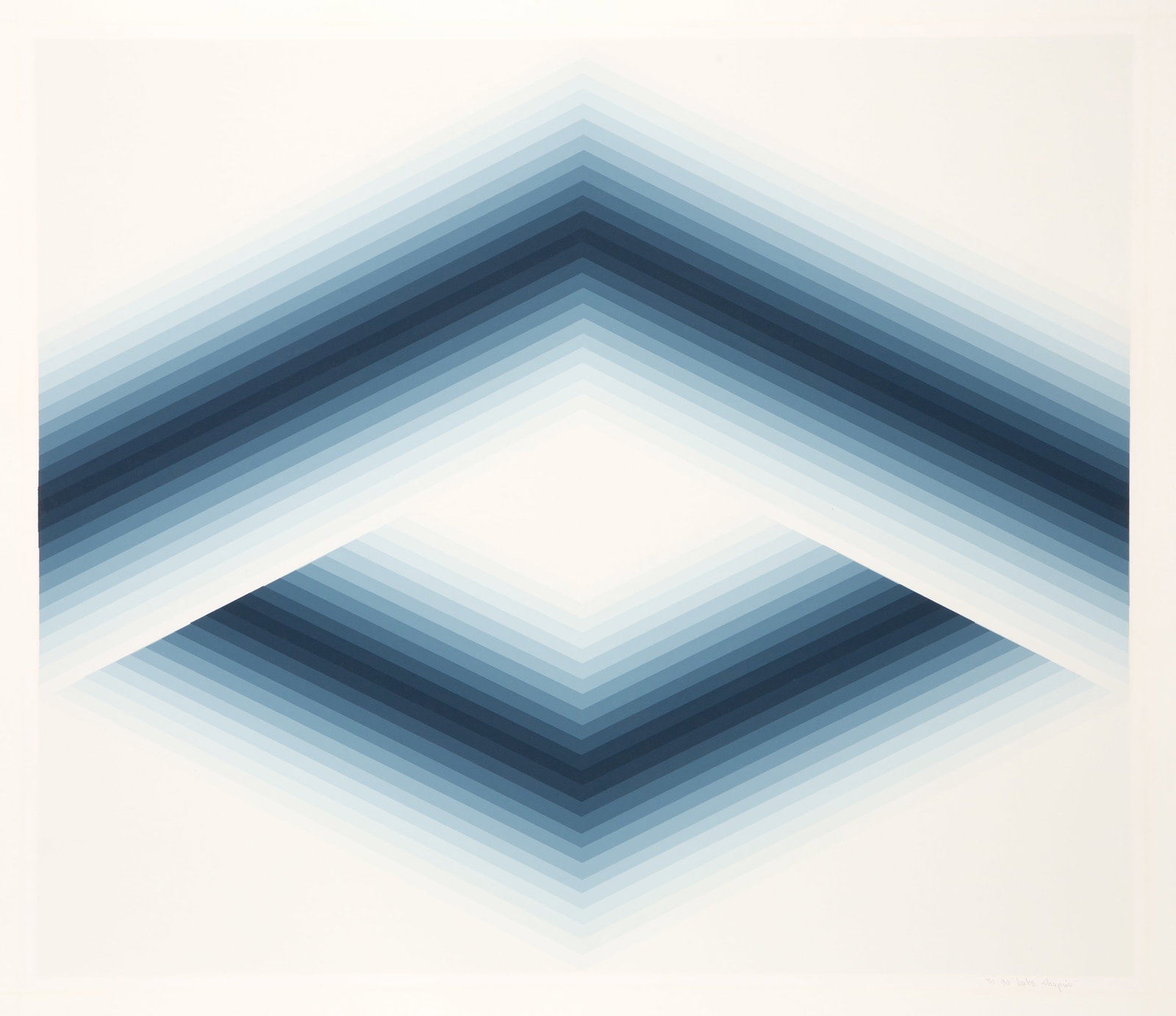 Babe Shapiro, Blue Arrow, Screenprint: Artist: Babe Shapiro, American (1937 - 2016) Title: Blue Arrow Year: circa 1970 Medium: Screenprint, signed and numbered in pencil Edition: 31/90 Image Size: 25.75 x 30 inches Size: 30.75 x 34.5 in. (