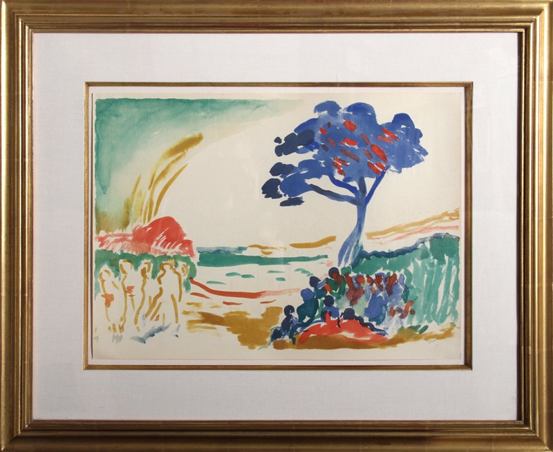 Andre Derain, Landscape, Framed Lithograph: Artist: Andre Derain, French (1880 - 1954) Title: Composition Medium: Lithograph Size: 13 x 18 in. (33.02 x 45.72 cm) Frame Size: 22 x 27 inches