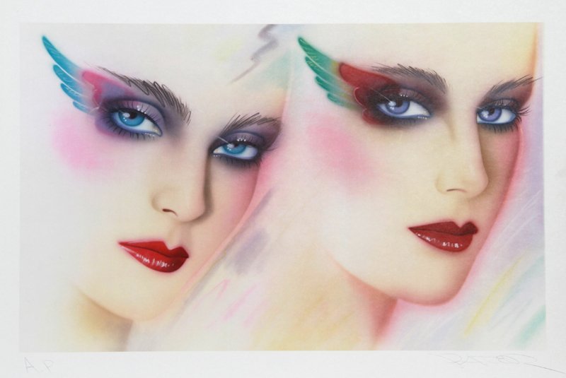 Pater Sato, Angels, Lithograph: Artist: Pater Sato (1945 - ) Title: Angels Year: Circa 1980 Medium: Lithograph, signed and numbered in pencil Edition: 500, AP Image Size: 14.5 x 23 inches Size: 20.5 in. x 25 in. (52.07 cm x 63.5 cm)