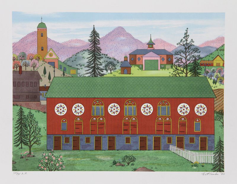 Jack Hofflander, Lancaster Farms, Serigraph: Artist: Jack Hofflander, American (1920 - 2003) Title: Lancaster Farms Year: circa 1980 Medium: Serigraph, signed and numbered in pencil Edition: 250, 35 AP Image Size: 15 x 20 inches Size: 21 in. x 2