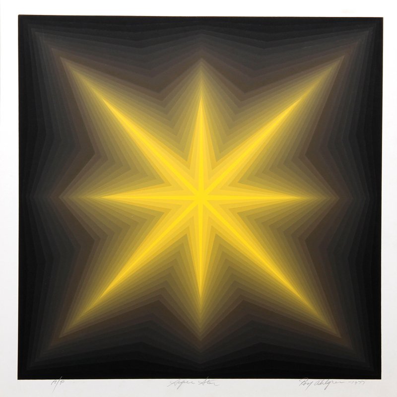 Roy Ahlgren, Super Star, Silkscreen: Artist: Roy Ahlgren, American (1927 - 2011) Title: Super Star Year: 1977 Medium: Silkscreen, Signed and numbered in pencil Edition: AP Image Size: 17 x 17 inches Size: 20 x 20 in. (50.8 x 50.8 cm)