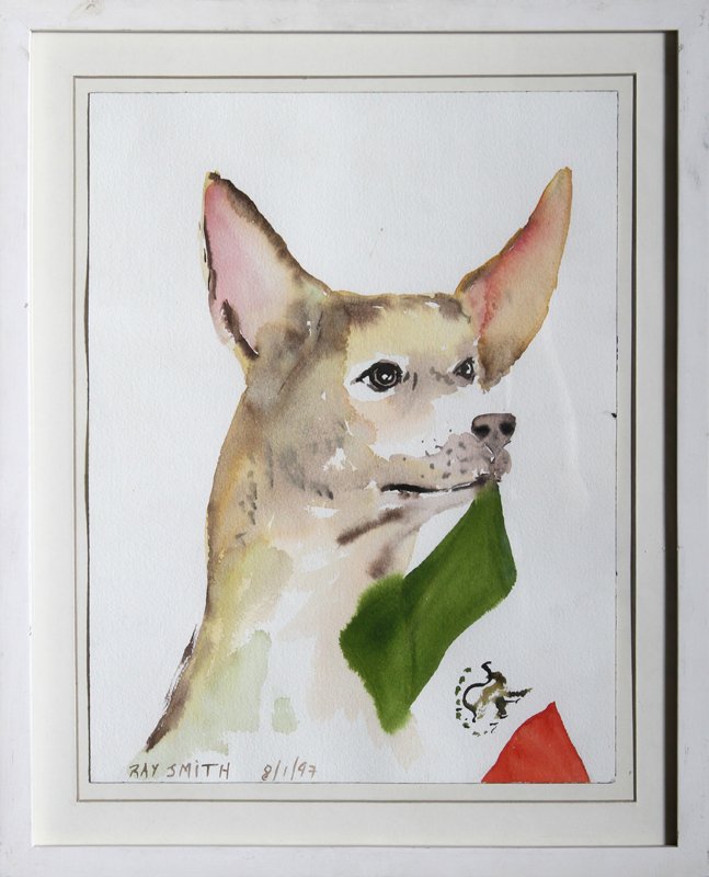Ray Smith, Mexican Chihuahua, Watercolor Painting: Artist: Ray Smith, American Title: Untitled - Mexican Chihuahua Year: 1997 Medium: Watercolor on Paper, signed Size: 16 x 12 in. (40.64 x 30.48 cm) Frame Size: 20.5 x 16.5 inches