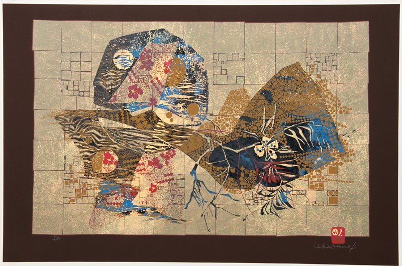Lebadang, Floral Moon, Silkscreen: Artist: Lebadang, Vietnamese (1922 - ) Title: Untitled - Floral Moon Medium: Silkscreen, signed in pencil Edition: EA Size: 31.5 x 47 in. (80.01 x 119.38 cm)