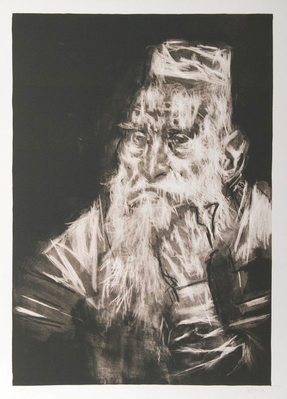 Jack Levine, Rabbi in White, Lithograph: Artist: Jack Levine, American (1915 - 2010) Title: Rabbi in White Year: circa 1975 Medium: Lithograph, signed and numbered in pencil Edition: 16/50 Image Size: 27.5 x 19 inches Size: 30 x 22 in. (76.2