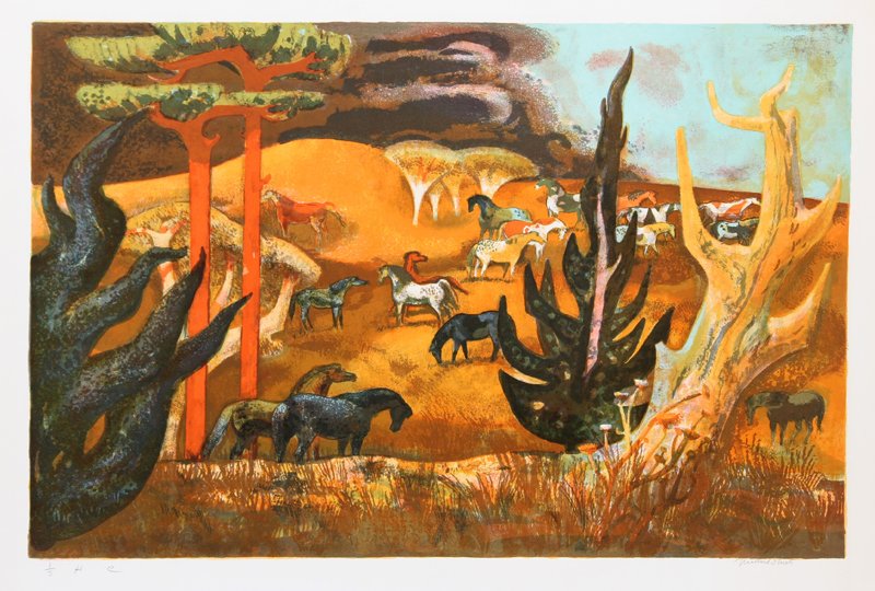 Millard Owen Sheets, Summer Gold, Lithograph: Artist: Millard Owen Sheets, American (1907 - 1989) Title: Summer Gold Medium: Lithograph, signed and numbered in pencil Edition: 5 HC Image Size: 20 x 30 inches Size: 24 x 35.5 in. (60.96 x 90.17 cm)