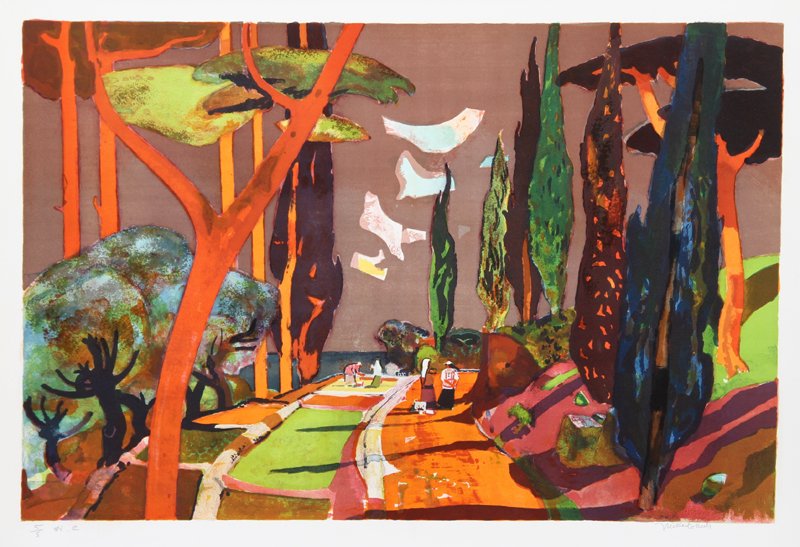 Millard Owen Sheets, Field, Lithograph: Artist: Millard Owen Sheets, American (1907 - 1989) Title: Field Year: circa 1977 Medium: Lithograph, signed and numbered in pencil Edition: HC 5 Image Size: 20.5 x 30.5 inches Size: 23.5 x 35 in. (59