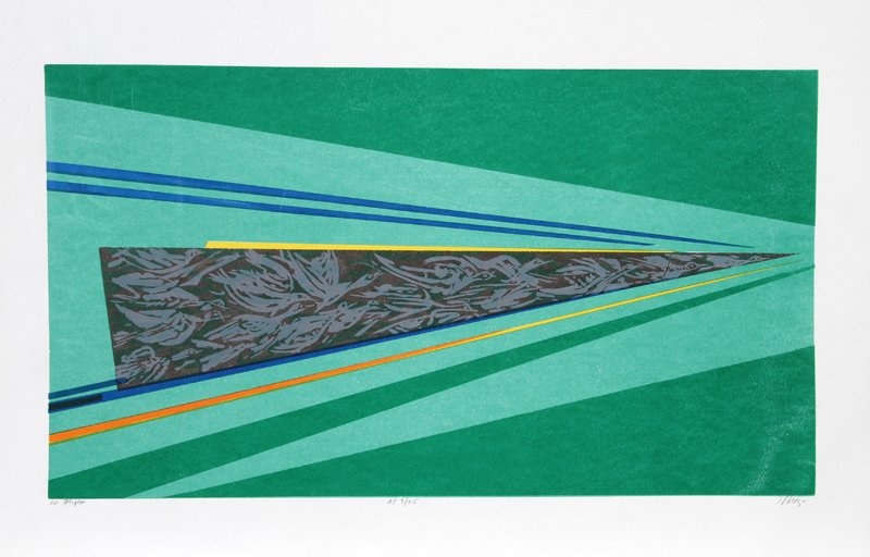 Seong Moy, In Flight, Serigraph: Artist: Seong Moy, Chinese/American (1921 - ) Title: In Flight Year: 1982 Medium: Serigraph, signed and numbered in pencil Edition: AP 35 Image Size: 17 x 30 inches Size: 25 in. x 36 in. (63.5 cm x 91