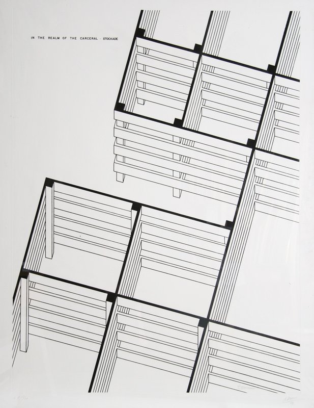 Robert Morris, Stockade, Aquatint Etching: Artist: Robert Morris, American (1931 - ) Title: Stockade Year: 1979 Medium: Etching and Aquatint, signed and numbered in pencil Edition: 150 Size: 48 in. x 37 in. (121.92 cm x 93.98 cm)