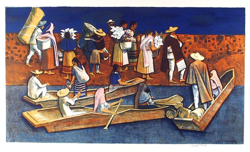 Millard Owen Sheets, Mexican Travellers, Lithograph: Artist: Millard Owen Sheets, American (1907 - 1989) Title: Mexican Travellers Year: Circa 1977 Medium: Lithograph, signed and numbered in pencil Edition: 250 Size: 24 in. x 35 in. (60.96 cm x 88.9 cm)