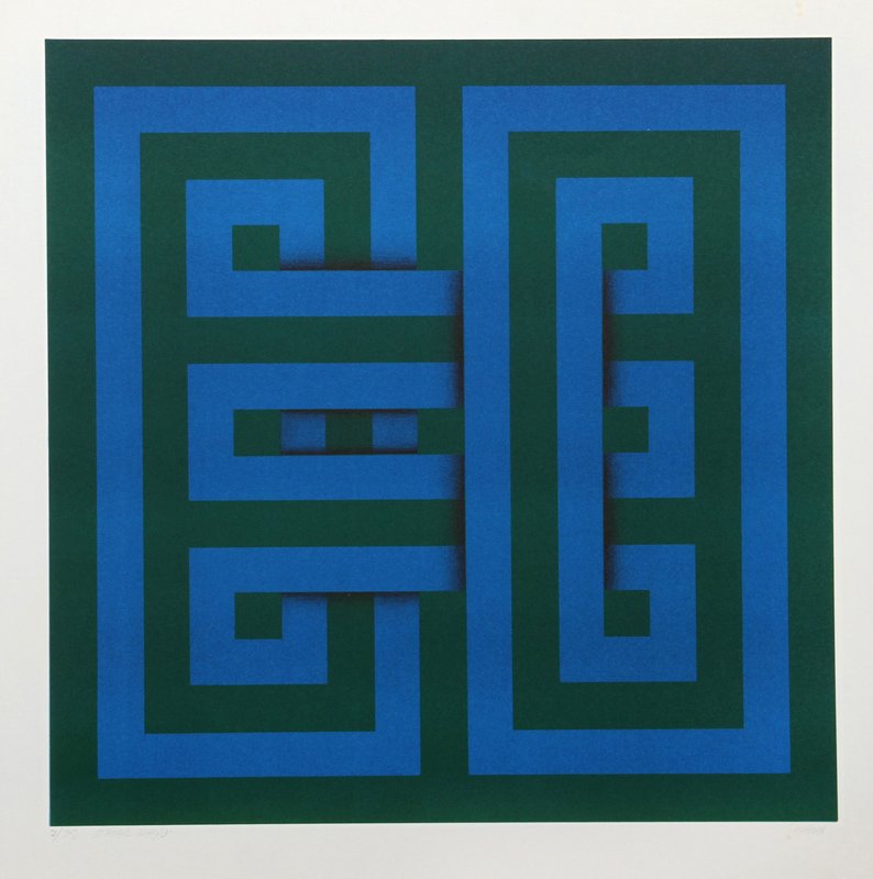 Omar Rayo, Saphan, Silkscreen: Artist: Omar Rayo, Colombian (1928 - 2010) Title: Saphan Year: 1969 Medium: Silkscreen, signed and numbered in pencil Edition: 75 Size: 21 in. x 23 in. (53.34 cm x 58.42 cm)