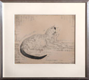 Tsuguharo Foujita, Chat Couche, Aquatint Etching: Artist: Tsuguharo Foujita, Japanese (1886 - 1968) Title: Chat Couche Year: 1929 Medium: Etching with Aquatint printed in colors on chine applique on Japan support, signed and numbered in pencil Editio