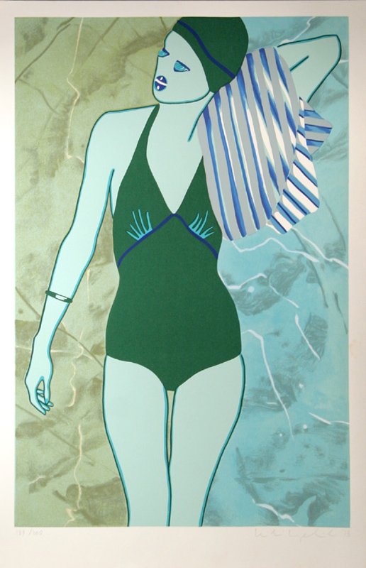 Kiki Kogelnik, Bathing in Green, Serigraph: Artist: Kiki Kogelnik, Austrian (1935 - 1997) Title: Bathing in Green Year: 1978 Medium: Serigraph, signed and numbered in pencil Edition: 200 Size: 37 in. x 26 in. (93.98 cm x 66.04 cm)