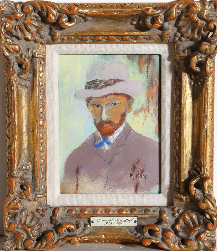 Max Karp, Portrait of Van Gogh, Enamel on Copper: Artist: Max Karp, American (1916 - ) Title: Portrait of Van Gogh Medium: Enamel on Copper, signed Size: 10 x 8 in. (25.4 x 20.32 cm) Frame Size: 13 x 11 inches