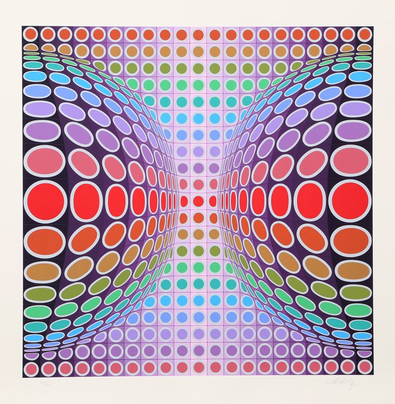 Victor Vasarely, Dyss, Serigraph: Artist: Victor Vasarely, Hungarian (1908 - 1997) Title: Dyss Year: circa 1980 Medium: Serigraph, signed and numbered in pencil Edition: EA 3/30 Image Size: 26 x 26 inches Size: 30 x 30 in. (76.2 x 76.
