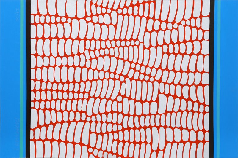 Paul Maxwell, Red and Blue Web, Serigraph: Artist: Paul Maxwell, American (1925 - ) Title: Untitled - Red and Blue Web Year: circa 1978 Medium: Serigraph, signed and numbered in pencil Edition: 100 Size: 26 x 39 in. (66.04 x 99.06 cm)
