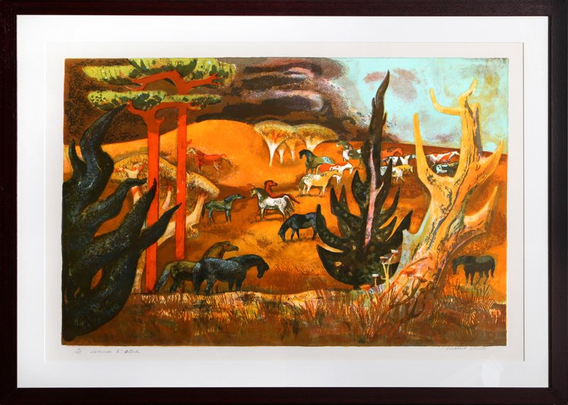 Millard Owen Sheets, Summer Gold, Lithograph: Artist: Millard Owen Sheets, American (1907 - 1989) Title: Summer Gold Year: circa 1977 Medium: Lithograph, signed and numbered in pencil Edition: 250 Image Size: 20 X 30 inches Size: 24 in. x 35 in.