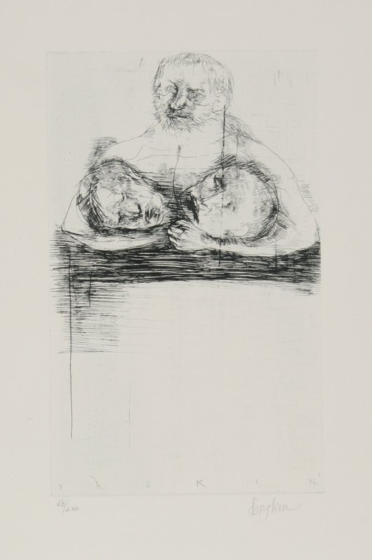 Leonard Baskin, Two Heads, Etching: Artist: Leonard Baskin, American (1922 - 2000) Title: Two Heads Year: circa 1968 Medium: Etching, signed and numbered in pencil Edition: 53/200 Image Size: 12.5 x 8 inches Size: 20 in. x 13 in. (50.8