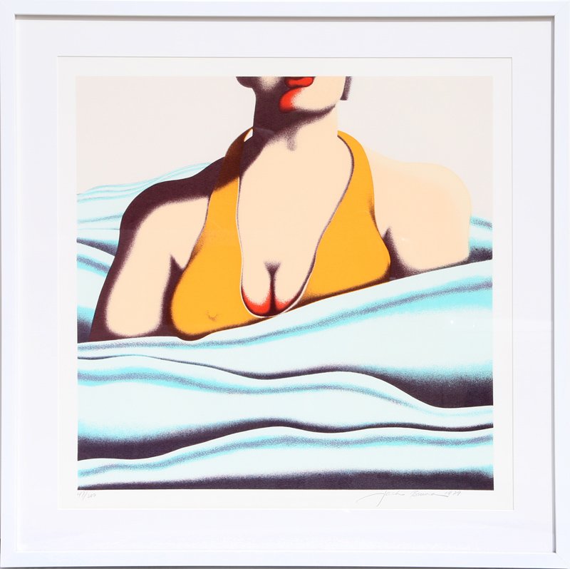 Jack Brusca, The Beach, Lithograph: Artist: Jack Brusca, American (1939 - 1993) Title: The Beach Medium: Lithograph, signed and numbered in pencil Edition: 47/200 Image Size: 25.5 x 25.5 inches Frame Size: 32 x 32 inches