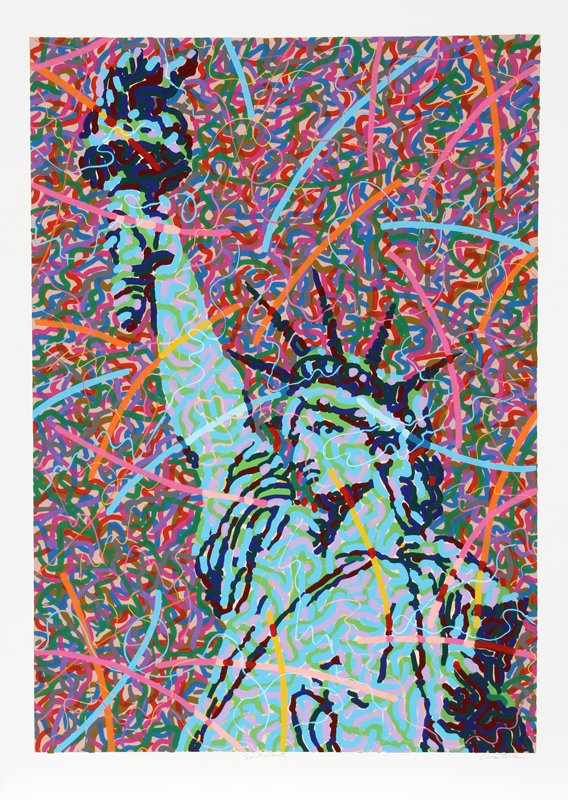 Greg Constantine, Saint Liberty, Silkscreen: Artist: Greg Constantine Title: Saint Liberty Year: 1986 Medium: Silkscreen, signed and numbered in pencil Edition: 400 Image Size: 34 x 24 inches Size: 41 in. x 29.5 in. (104.14 cm x 74.93 cm)
