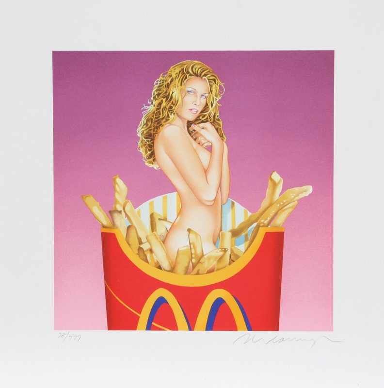 Mel Ramos, Fraulein French Fries, Lithograph: Artist: Mel Ramos, American (1935 - ) Title: Fraulein French Fries Year: 2002 Medium: Lithograph, signed and numbered in pencil Edition: 499 Size: 17.75 in. x 17.75 in. (45.09 cm x 45.09 cm)