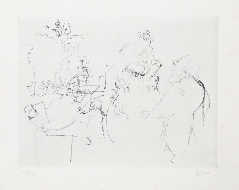 Jack Levine, Dreigroschenfilm 13, Soft Ground Etching: Artist: Jack Levine, American (1915 - 2010) Title: Dreigroschenfilm 13 Year: 1967 Medium: Soft Ground Etching, Signed and numbered in Pencil Edition: 43/100 Size: 14 x 18 in. (35.56 x 45.72 cm)