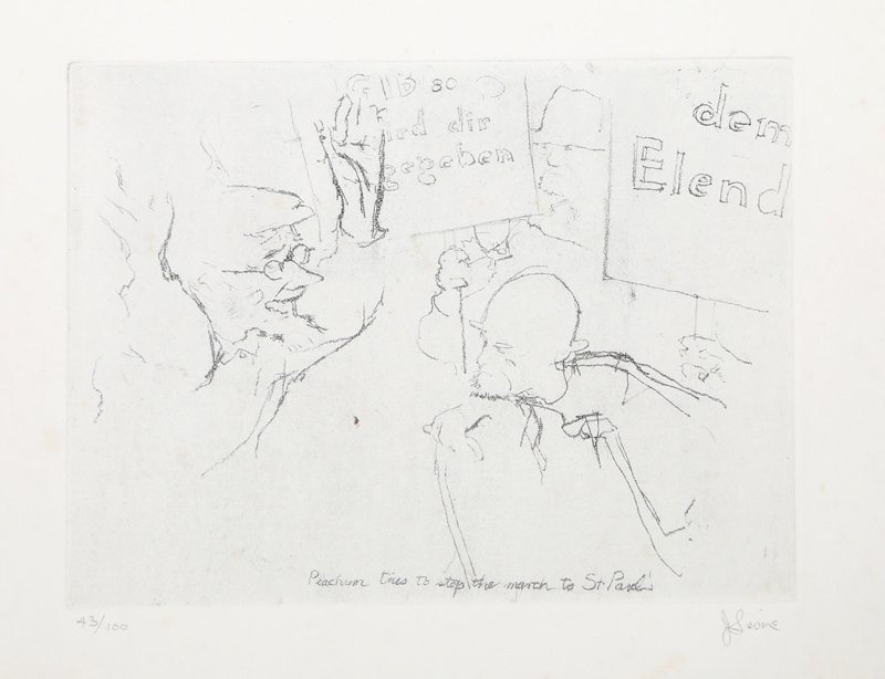 Jack Levine, Dreigroschenfilm 12, Soft Ground Etching: Artist: Jack Levine, American (1915 - 2010) Title: Dreigroschenfilm 12 Year: 1967 Medium: Soft Ground Etching, Signed and numbered in Pencil Edition: 43/100 Size: 14 x 18 in. (35.56 x 45.72 cm)