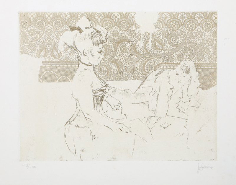 Jack Levine, Dreigroschenfilm 6, Soft Ground Etching: Artist: Jack Levine, American (1915 - 2010) Title: Dreigroschenfilm 6 Year: 1967 Medium: Soft Ground Etching, Signed and numbered in Pencil Edition: 43/100 Size: 14 x 18 in. (35.56 x 45.72 cm)