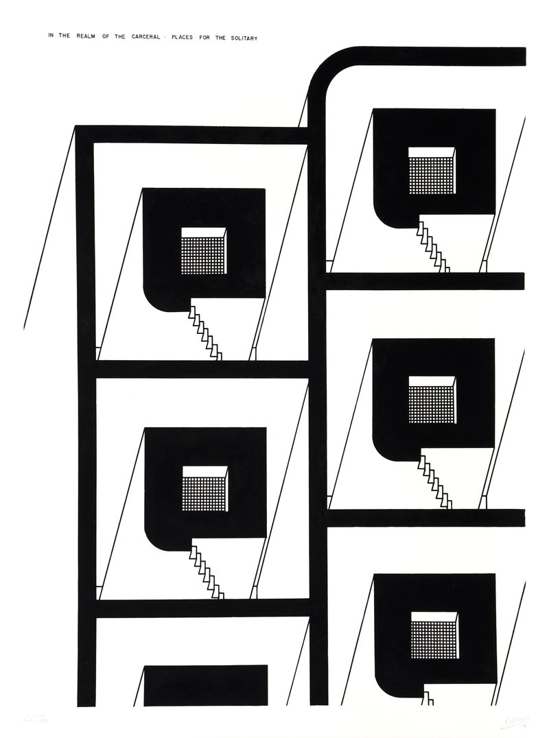 Robert Morris, Places for the Solitary, Aquatint: Artist: Robert Morris, American (1931 - ) Title: Places for the Solitary from In the Realm of the Carceral Year: 1979 Medium: Etching with Aquatint, signed and numbered in pencil Edition: 150 Size: 48