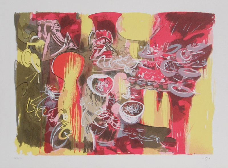 Roberto Matta, L'eau est Mana, Lithograph: Artist: Roberto Matta, Chilean (1911 - 2002) Title: L'eau est Mana Year: 1974 Medium: Lithograph on Arches Paper, signed and numbered in pencil Edition: 200 Image Size: 21.5 x 30 inches Size: 26 in. x