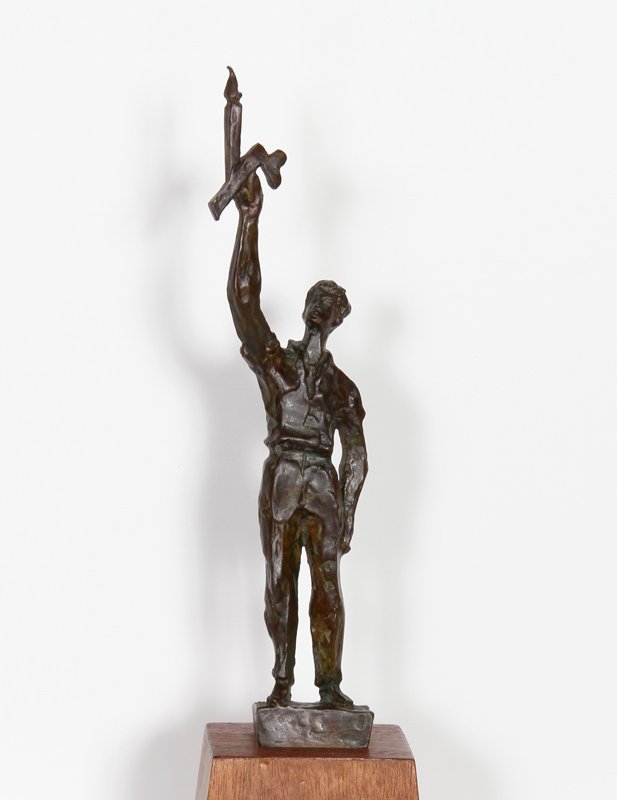 Chaim Gross, Man holding Candle, Bronze Sculpture: Artist: Chaim Gross, Austrian (1904 - 1991) Title: Man holding Candle Year: circa 1945 Medium: Bronze Sculpture, Signature inscribed Size: 10 in. x 2 in. x 1.5 in. (25.4 cm x 5.08 cm x 3.81 cm) Frame 