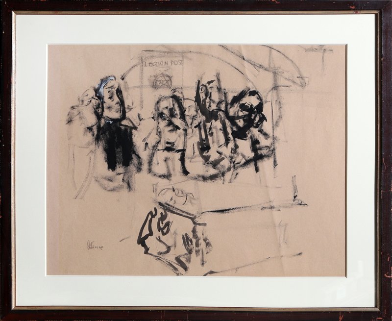 Jack Levine, Funeral, Gouache Painting: Artist: Jack Levine, American (1915 - 2010) Title: Funeral Medium: Gouache On Paper Image Size: 17.75 x 23 inches Frame Size: 25 x 30.25 inches