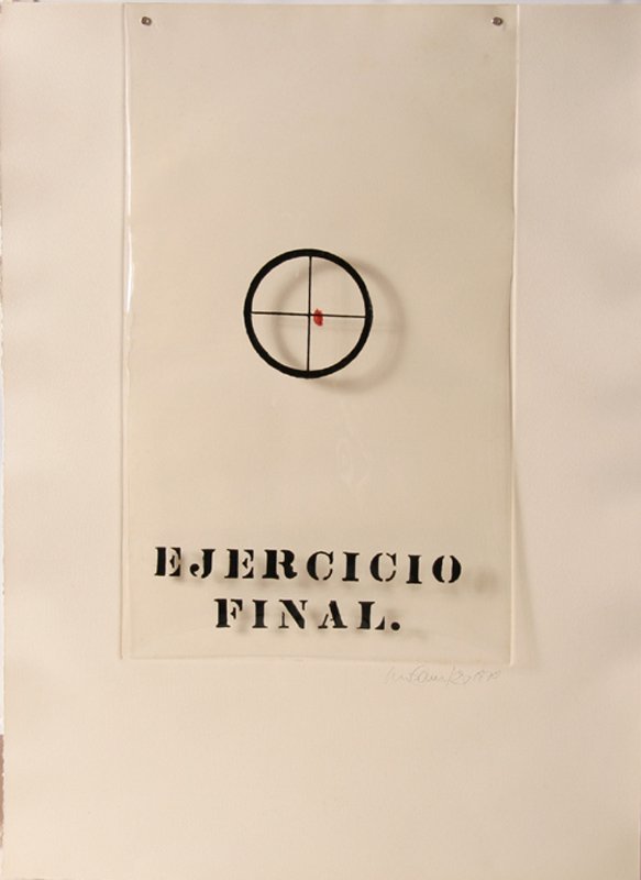 Luis Camnitzer, Ejercicio Final, Intaglio with Collage: Artist: Luis Camnitzer, Uruguayan/German (1937 - ) Title: Ejercicio Final Year: 1970 Medium: Intaglio with Collage, signed in pencil Edition: 100 Size: 30 in. x 22 in. (76.2 cm x 55.88 cm)