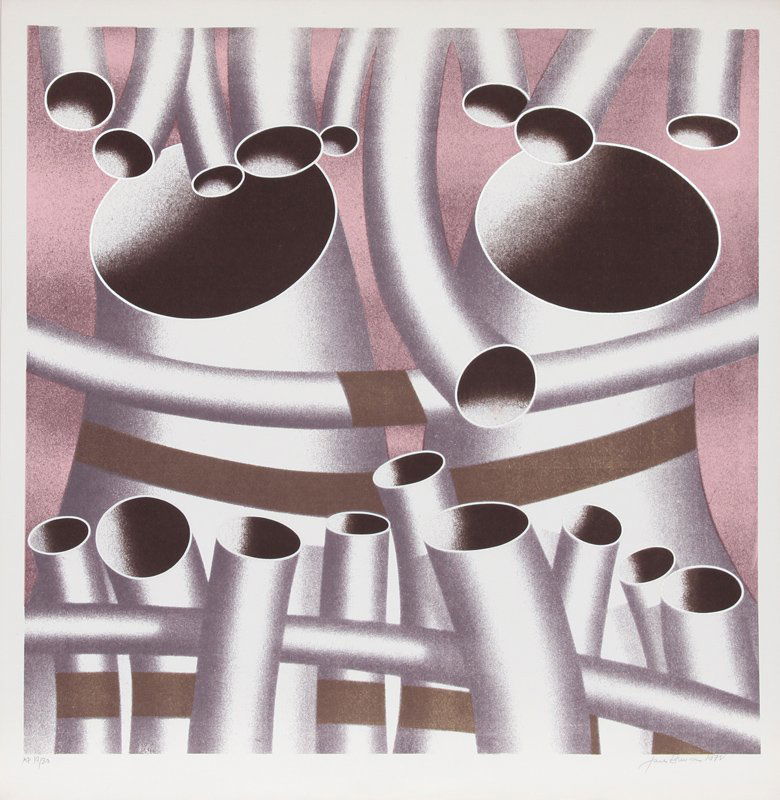 Jack Brusca, Pipes, Serigraph: Artist: Jack Brusca, American (1939 - 1993) Title: Pipes Year: 1978 Medium: Serigraph, signed and numbered in pencil Edition: 200, AP 30 Image Size: 24 x 24 inches Size: 26 in. x 25 in. (66.04 cm x 63