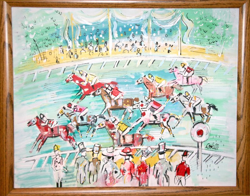 Charles Cobelle, Around the Pass - Horse Race Scene,: Artist: Charles Cobelle, French (1902 - 1994) Title: Around the Pass - Horse Race Scene Year: circa 1970 Medium: Oil on Canvas Size: 23 x 36 in. (58.42 x 91.44 cm)